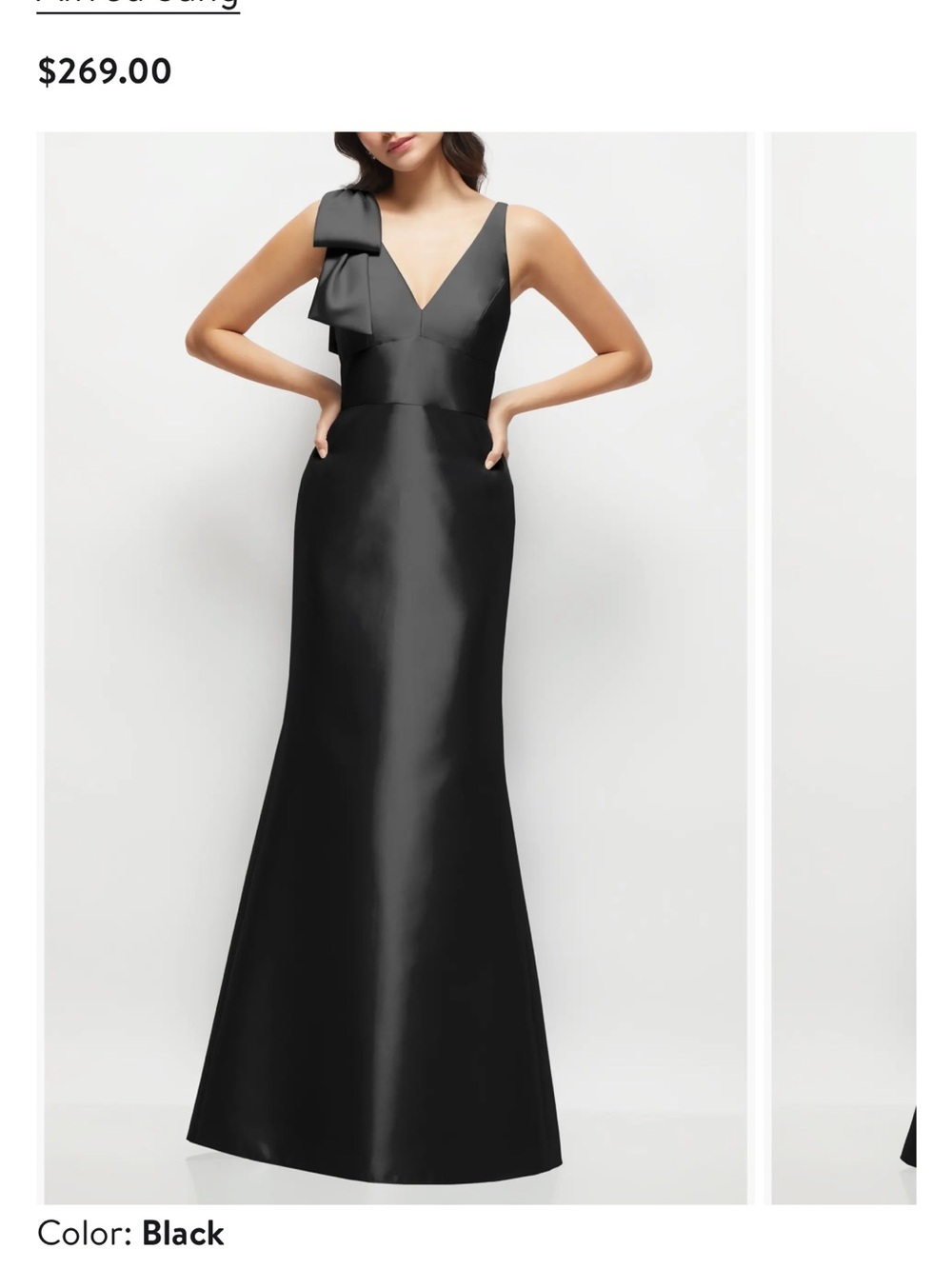 ALFRED SUNG Black One-Shoulder Satin Gown with Bow Detail